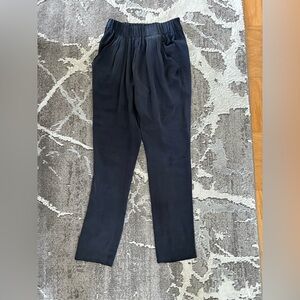 Toupy Paris Boris 100% Silk Pull On High Rise Pants Navy Blue Women's XS